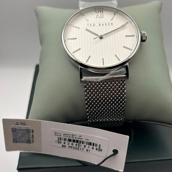 Ted Baker Phylipa BKPPGS217 Mens 43mm Silver Mesh White Dial Quartz. NIBWT - Picture 13 of 16